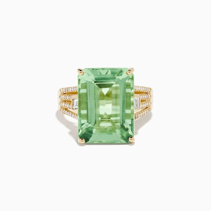 14K Yellow Gold Green Amethyst and Diamond Ring sold by Effy