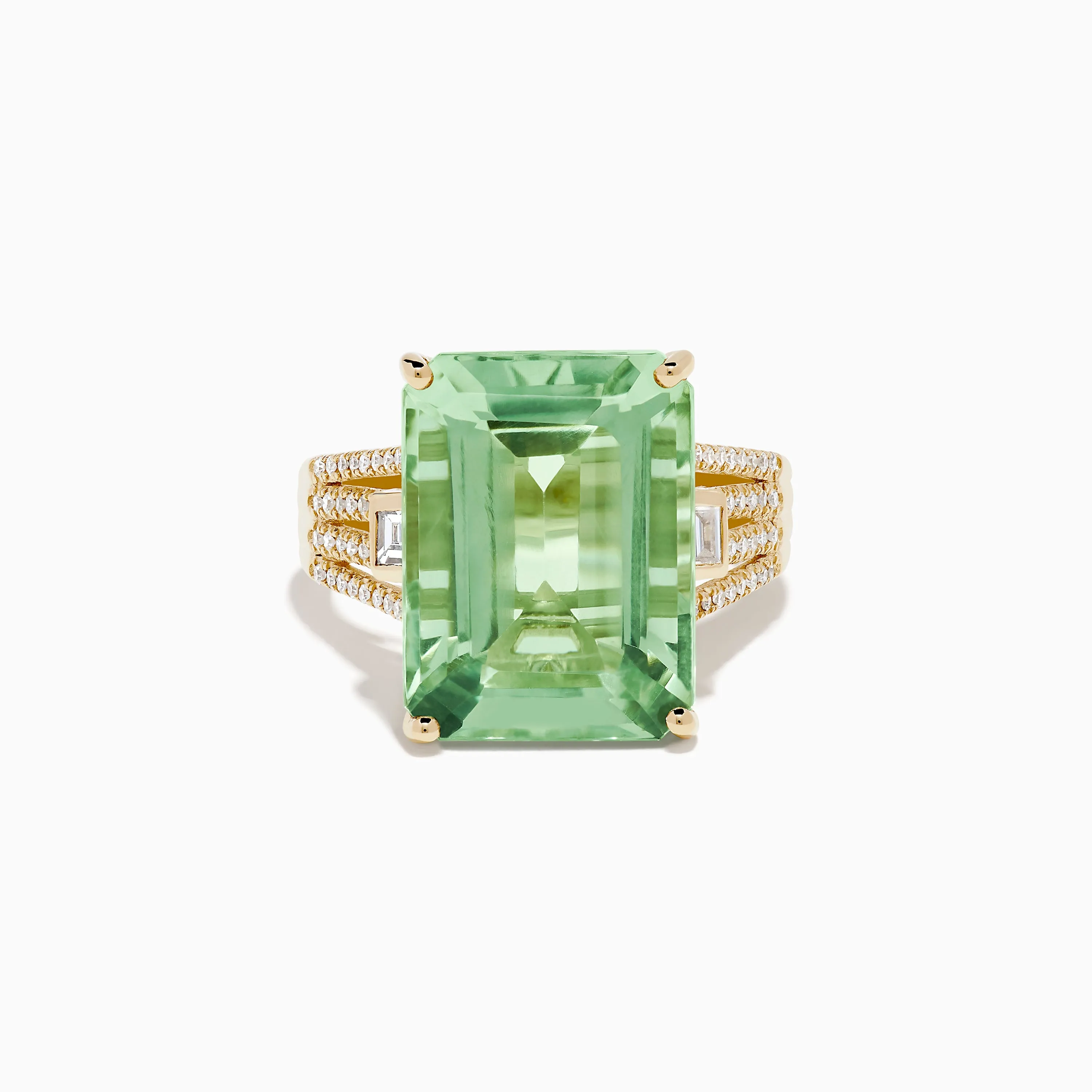 14K Yellow Gold Green Amethyst and Diamond Ring sold by Effy