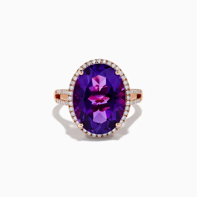 14K Rose Gold Amethyst and Diamond Ring sold by Effy