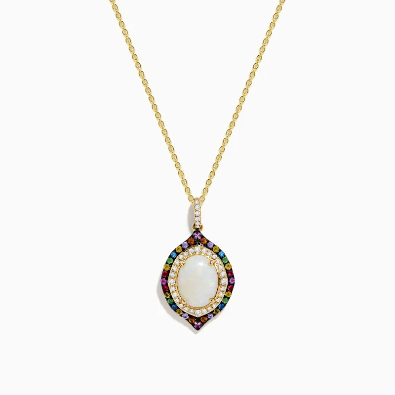 Aurora 14K Yellow Gold Opal, Multi Color Sapphire and Diamond Pendant sold by Effy