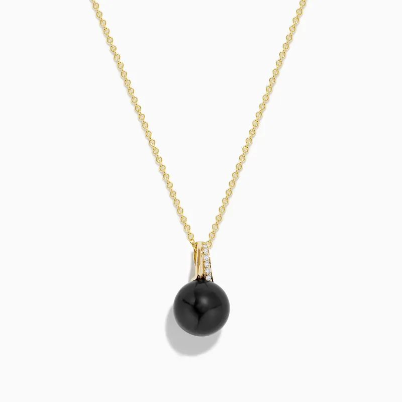 14K Yellow Gold Black Tahitian Pearl and Diamond Pendant sold by Effy