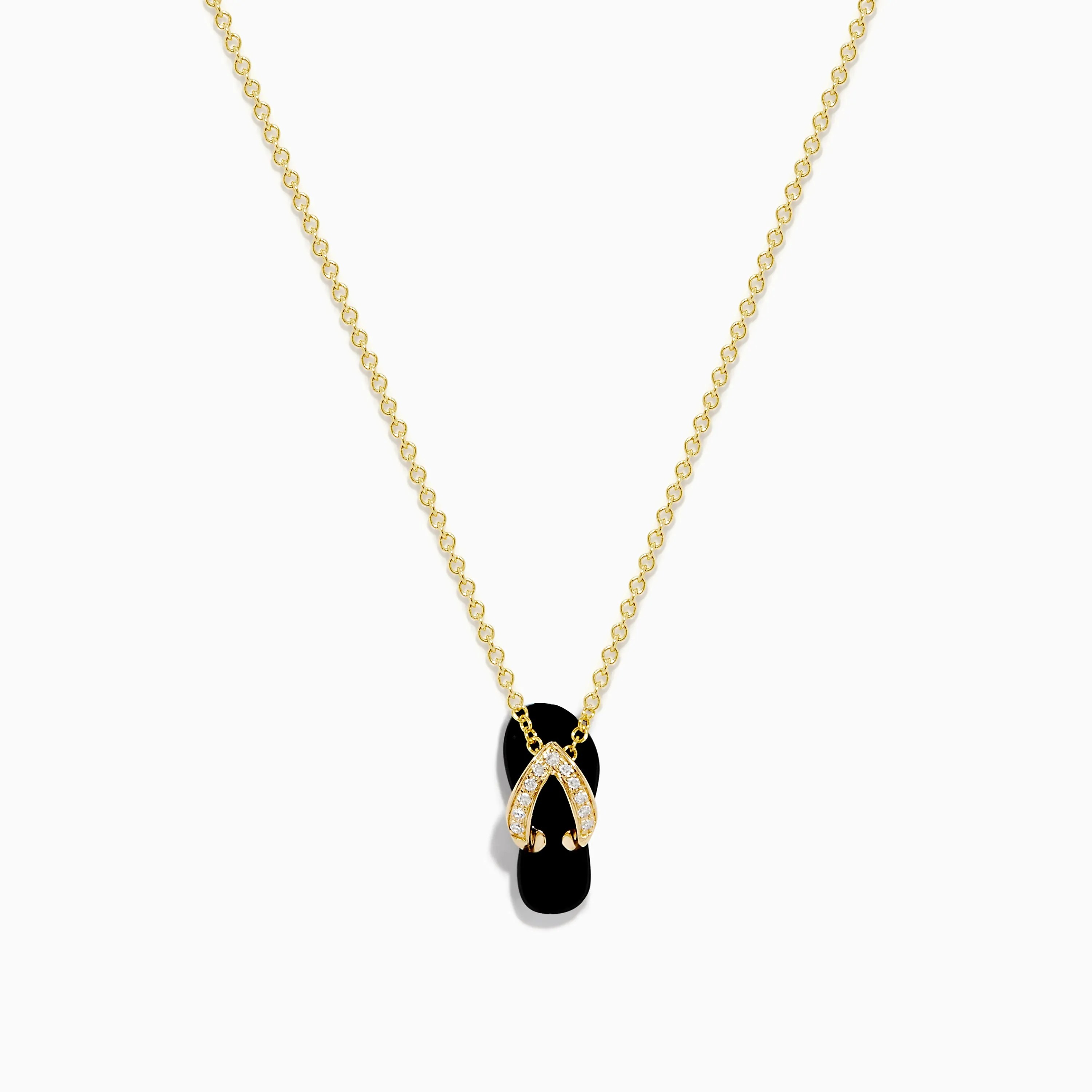 Novelty 14K Yellow Gold Onyx and Diamond Flip Flop Pendant sold by Effy