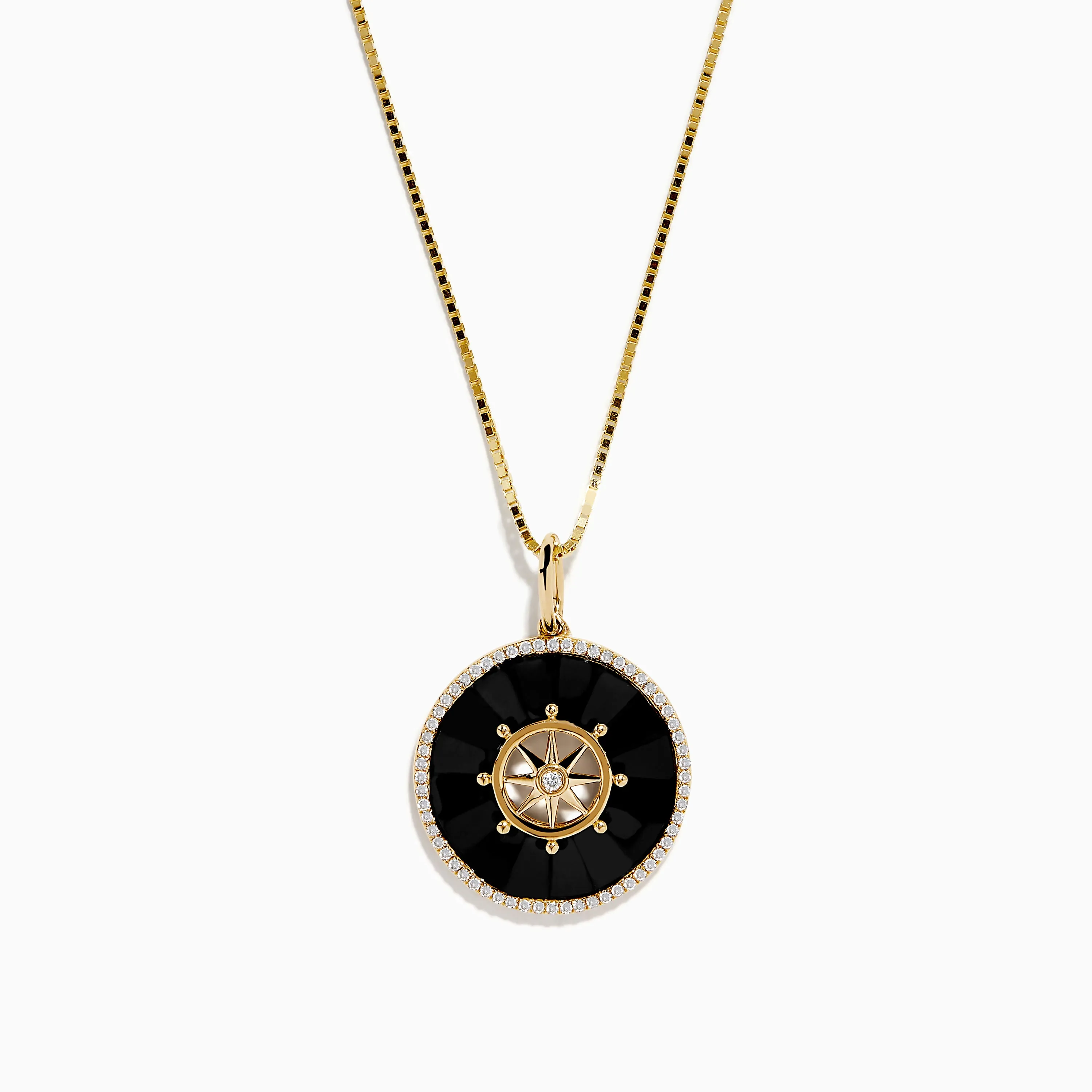 Novelty 14K Yellow Gold Onyx and Diamond Compass Disc Pendant sold by Effy