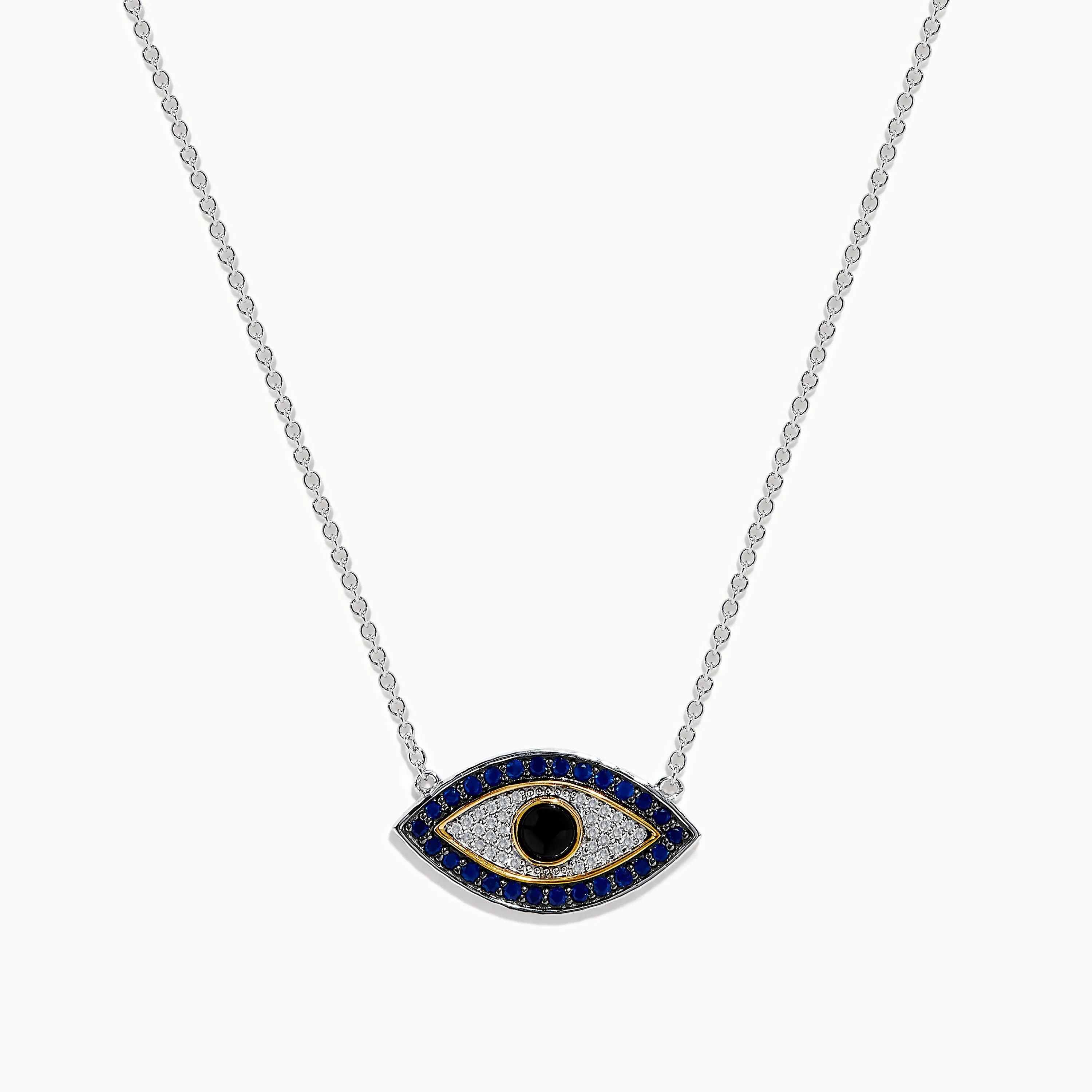 925 Sterling Silver 14K Yellow Gold Sapphire, Onyx and Diamond Evil Eye Necklace sold by Effy