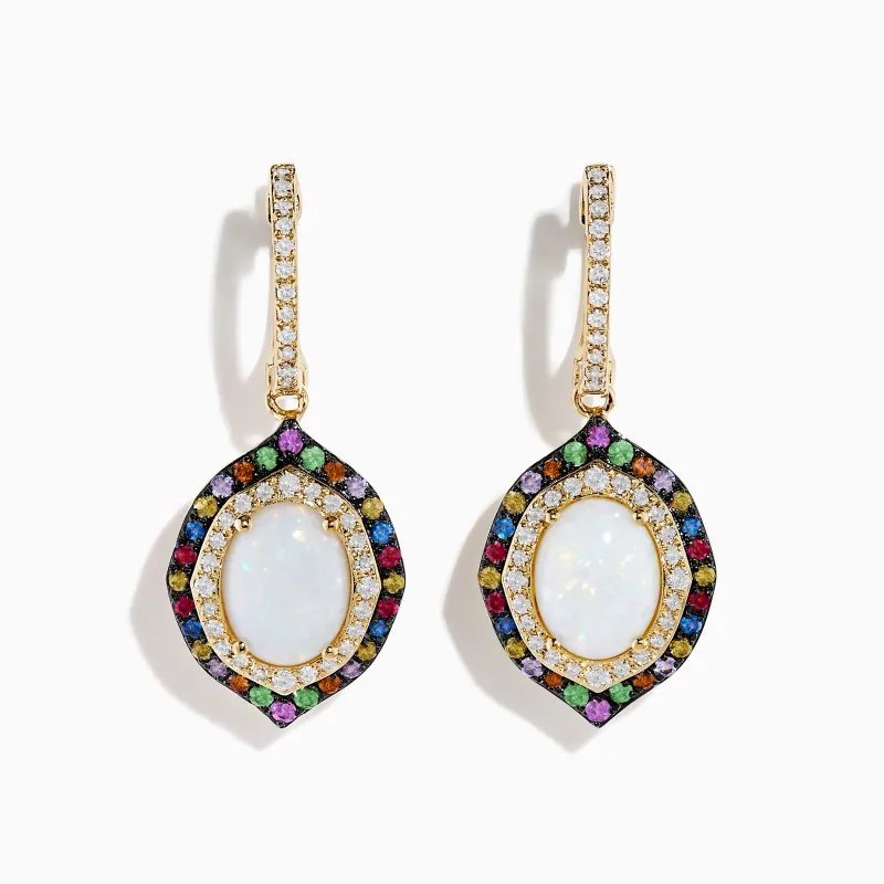 14K Yellow Gold Pink Tourmaline, Opal and Multi Color Sapphire and Diamond Drop Earrings sold by Effy