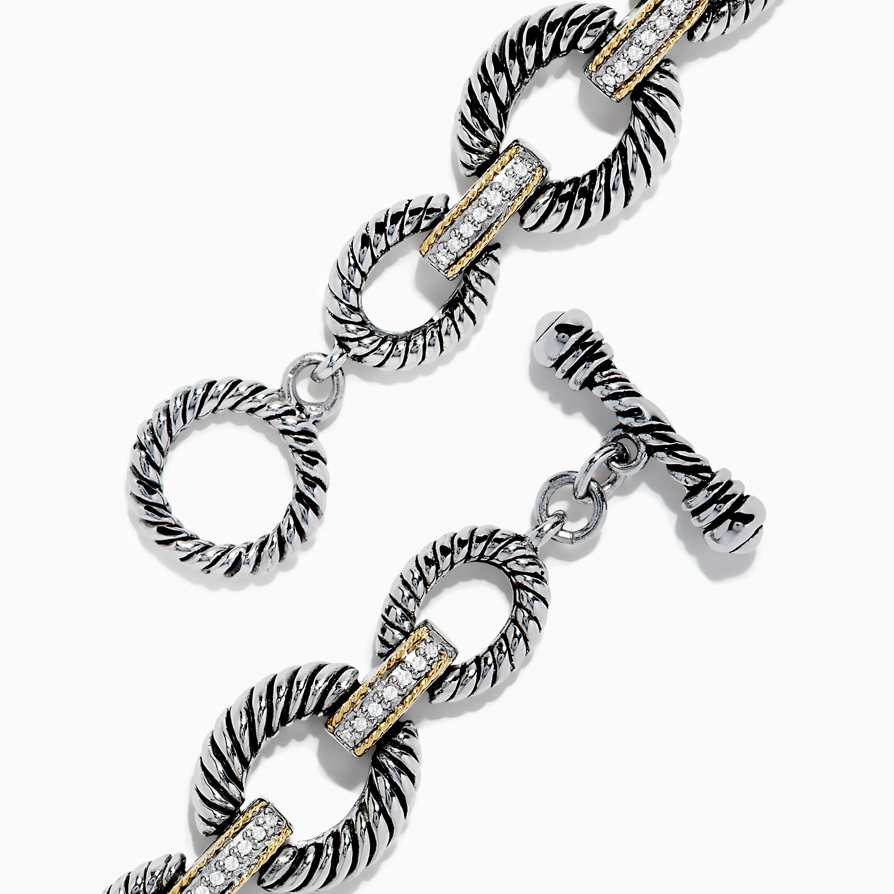 925 Sterling Silver Two Tone 18K Yellow Gold Textured Link Diamond Bracelet sold by Effy product image thumbnail 4