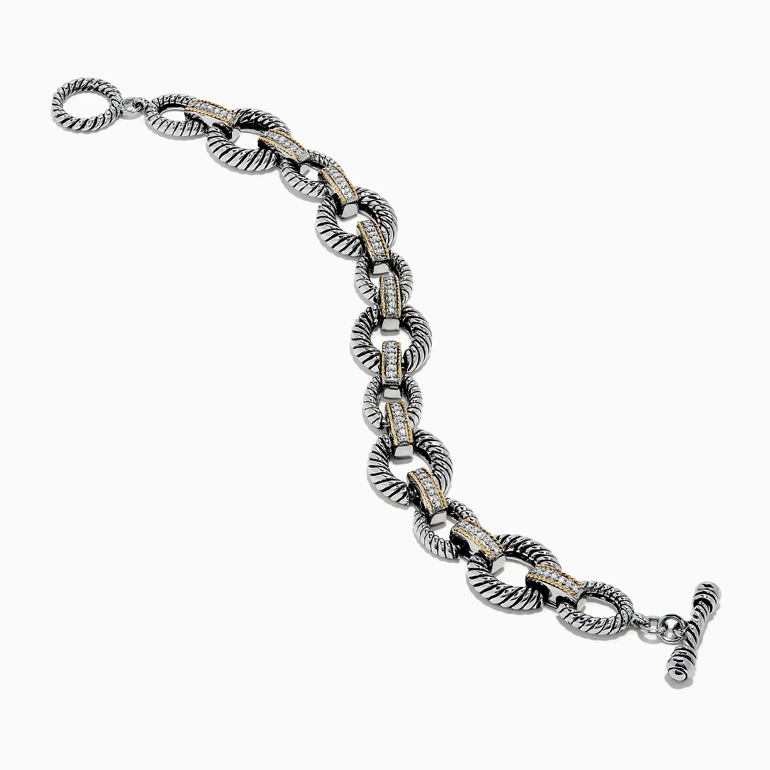 925 Sterling Silver Two Tone 18K Yellow Gold Textured Link Diamond Bracelet sold by Effy product image thumbnail 2