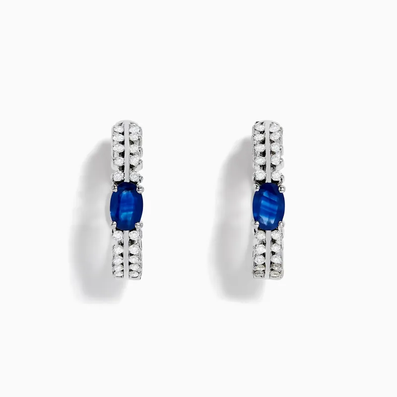 14K White Gold Blue Sapphire and Diamond Hoops sold by Effy