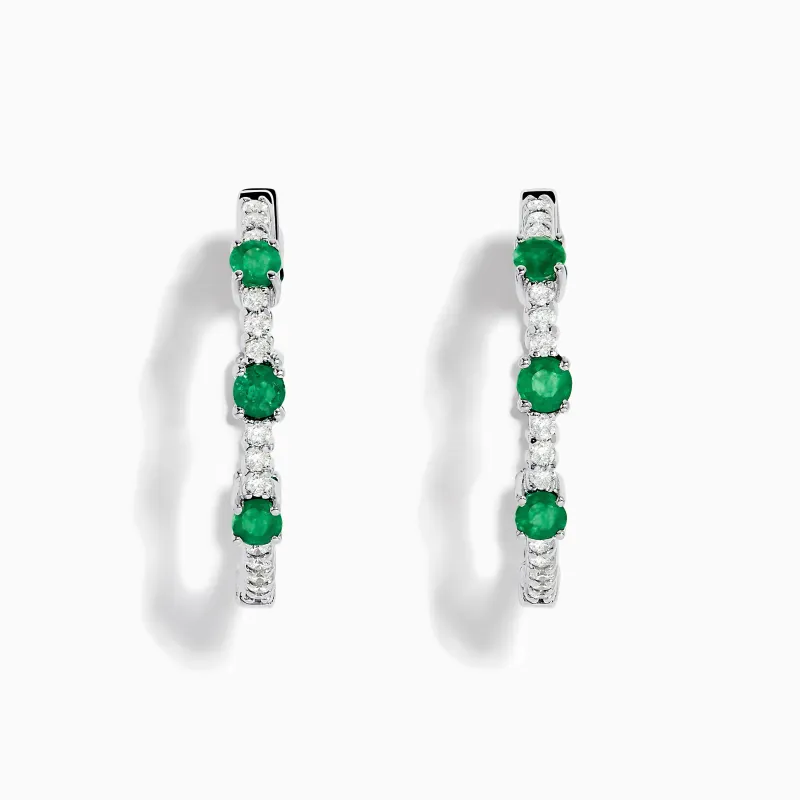 14K White Gold Emerald and Diamond Hoops sold by Effy