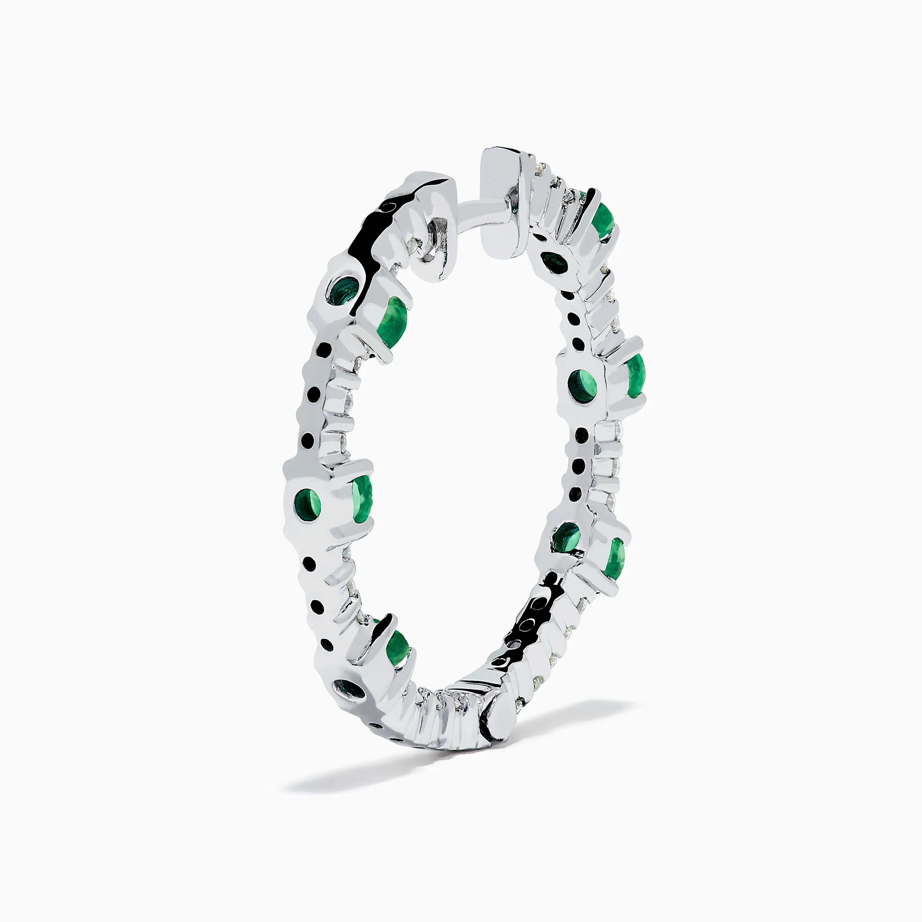 14K White Gold Emerald and Diamond Hoops sold by Effy product image thumbnail 4
