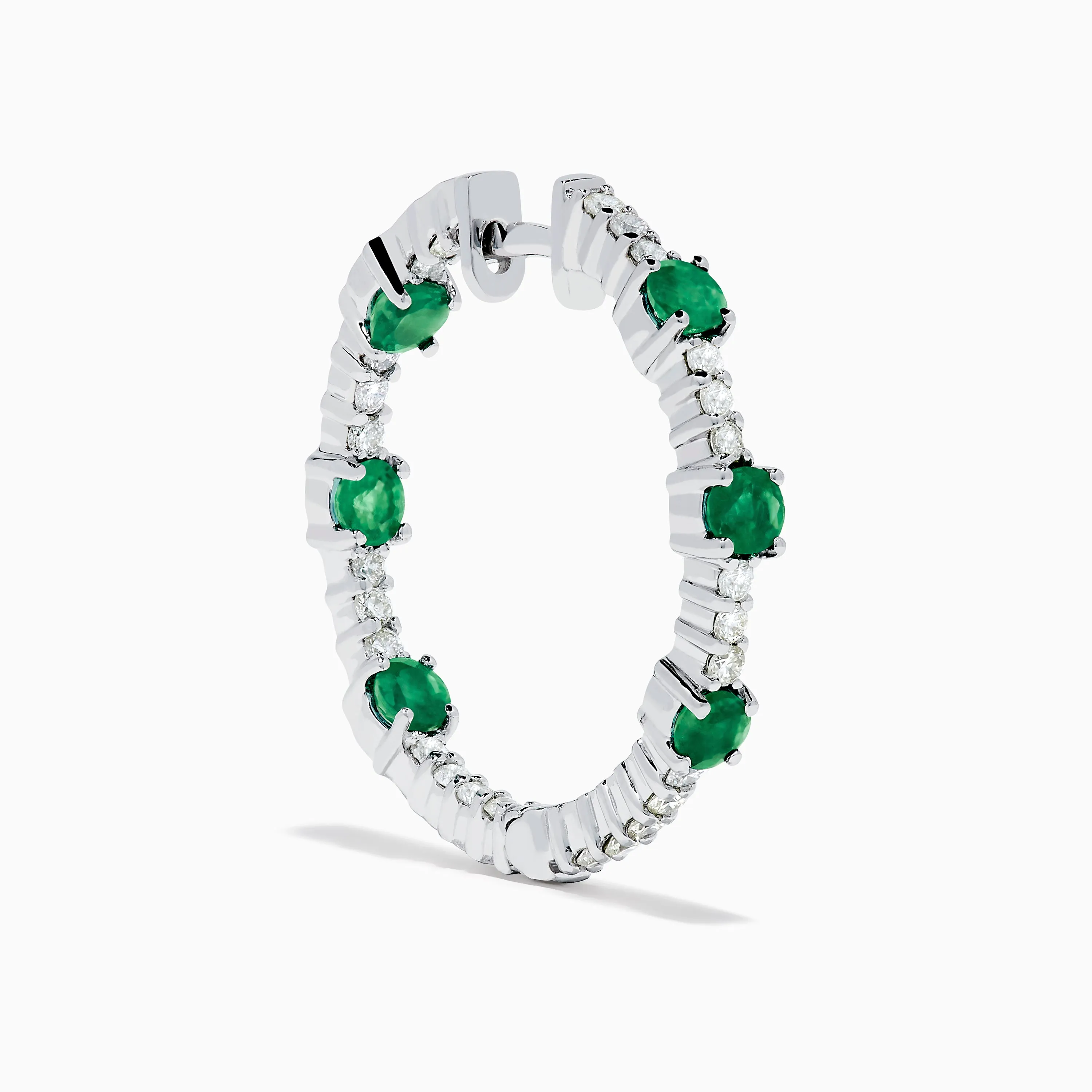 14K White Gold Emerald and Diamond Hoops sold by Effy product image thumbnail 3