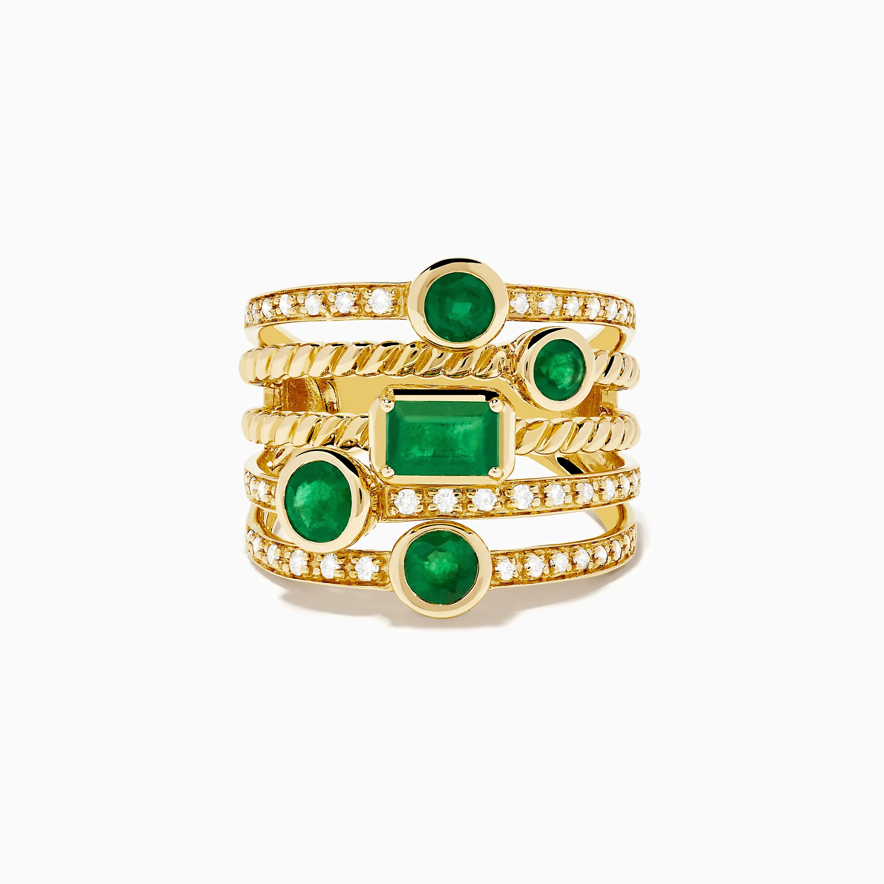 14K Yellow Gold Emerald and Diamond Statement Ring sold by Effy