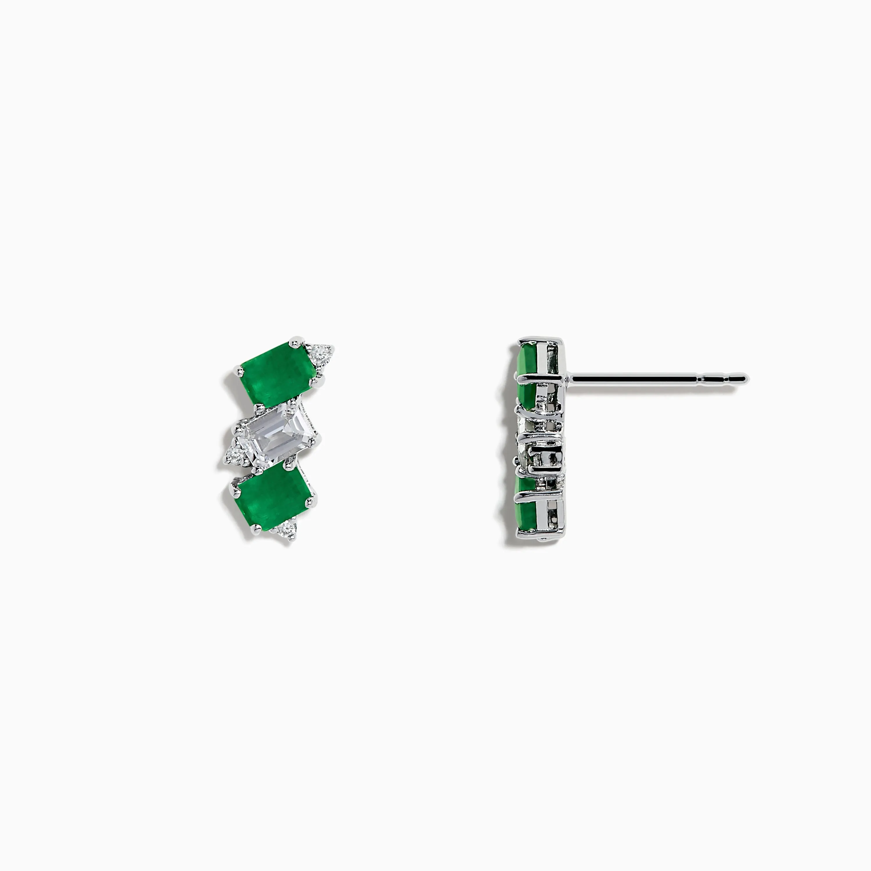 14K White Gold Emerald, White Sapphire, and Diamond Stud Earrings sold by Effy product image thumbnail 2