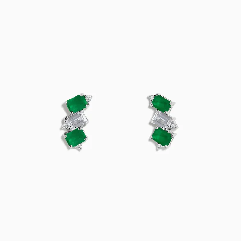 14K White Gold Emerald, White Sapphire, and Diamond Stud Earrings sold by Effy