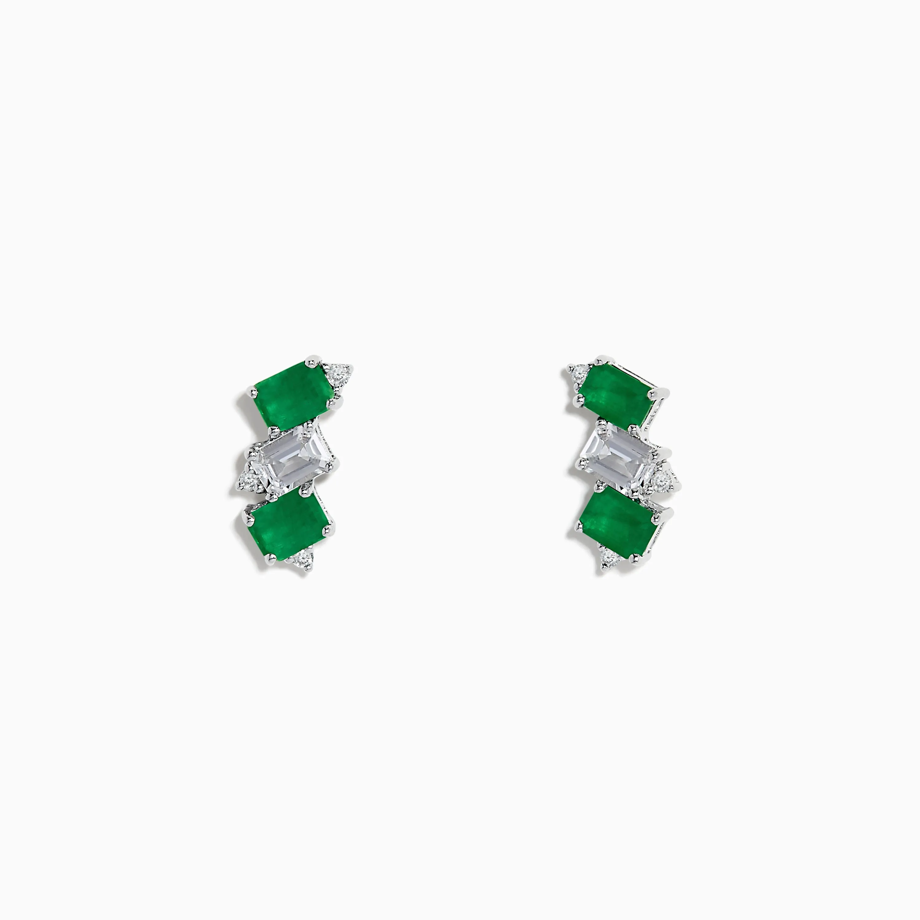 14K White Gold Emerald, White Sapphire, and Diamond Stud Earrings sold by Effy