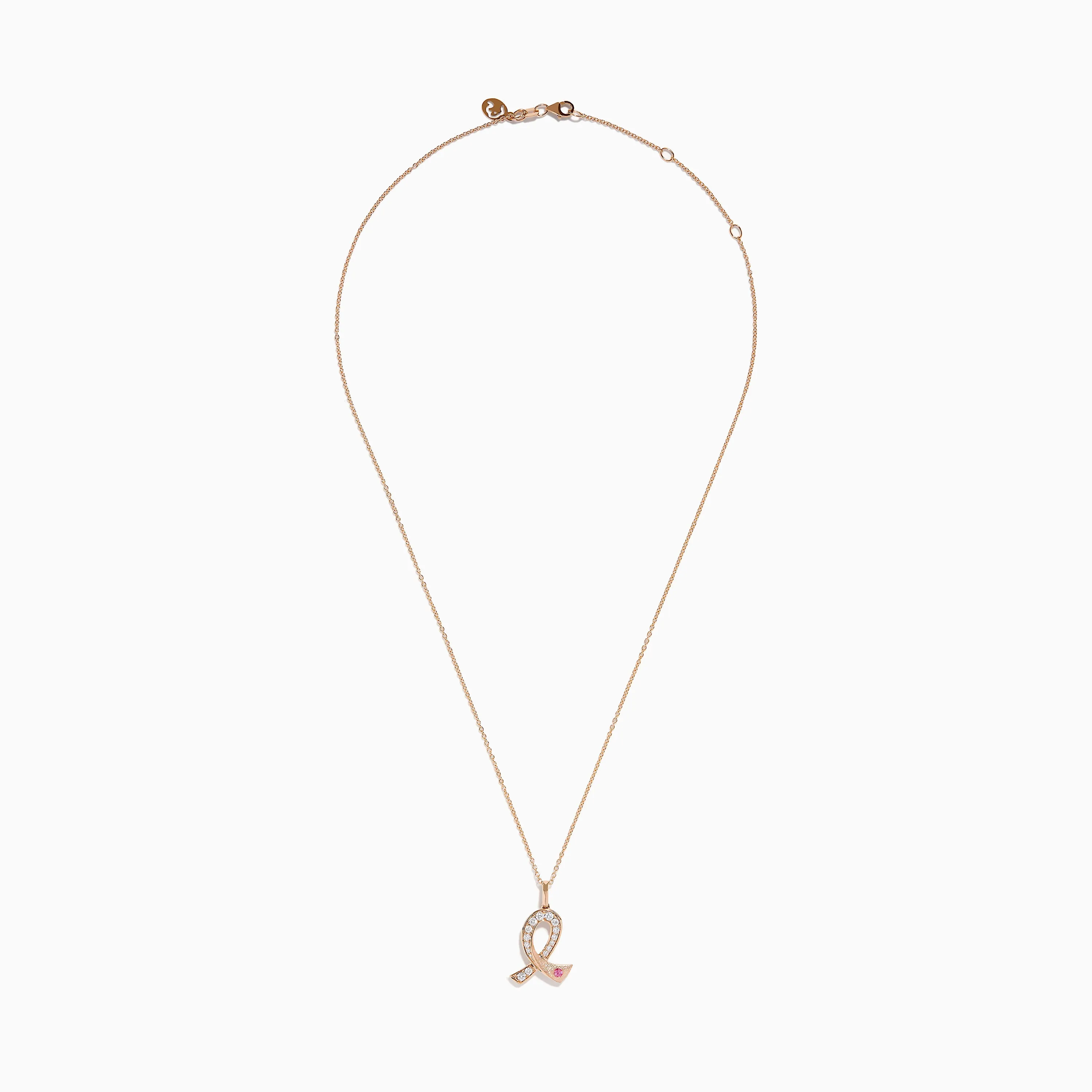 Novelty 14K Rose Gold Pink Sapphire & Diamond Pink Ribbon Pendant sold by Effy product image thumbnail 3
