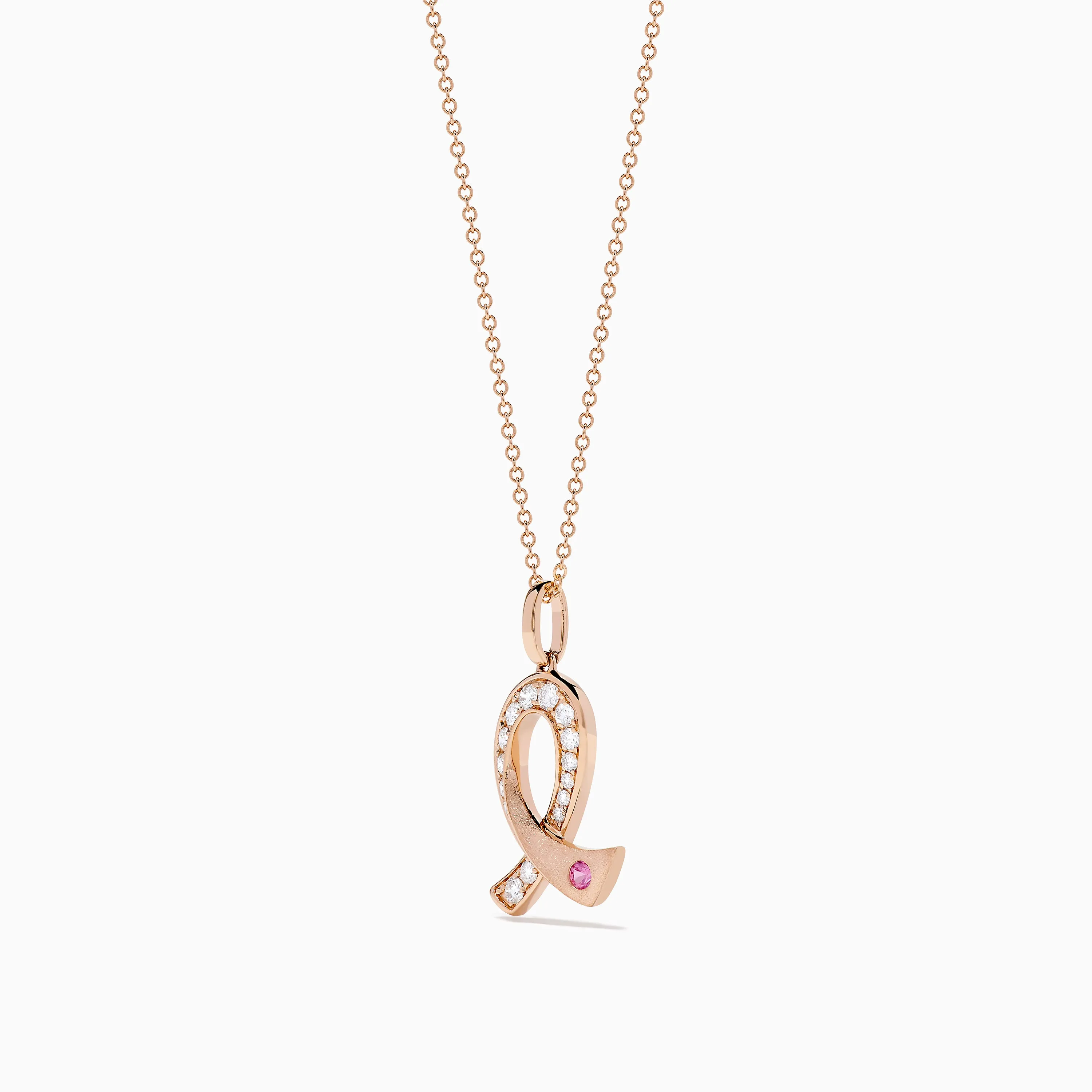 Novelty 14K Rose Gold Pink Sapphire & Diamond Pink Ribbon Pendant sold by Effy product image thumbnail 4