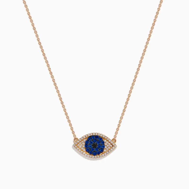 Novelty 14K Rose Gold Blue Sapphire and Diamond Evil Eye Necklace sold by Effy