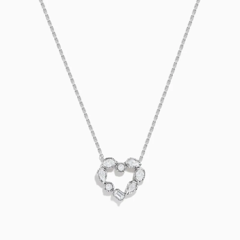Novelty 14K White Gold Multi Shape Diamond Heart Necklace sold by Effy