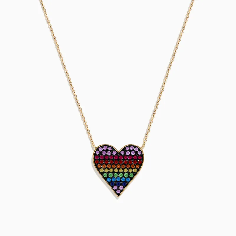 Watercolors 14K Yellow Gold Multi Color Sapphire Heart Necklace sold by Effy