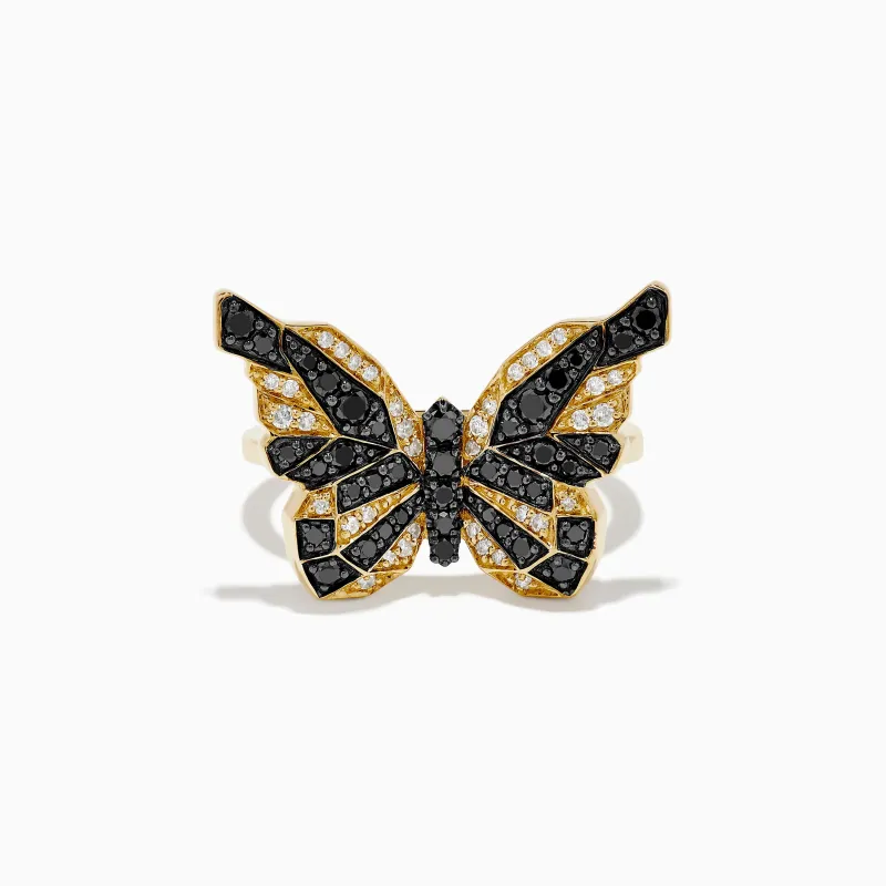 Safari 14K Yellow Gold Black & White Diamond Butterfly Ring sold by Effy