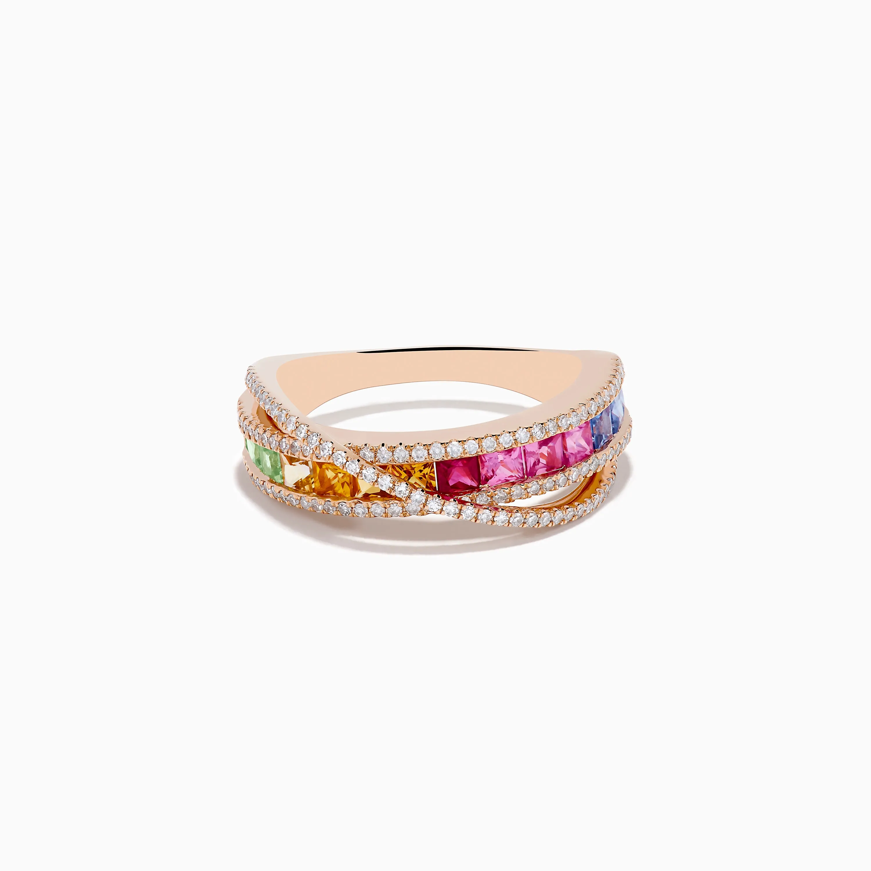 Watercolors 14K Rose Gold Multi Color Sapphire and Diamond Band Ring sold by Effy