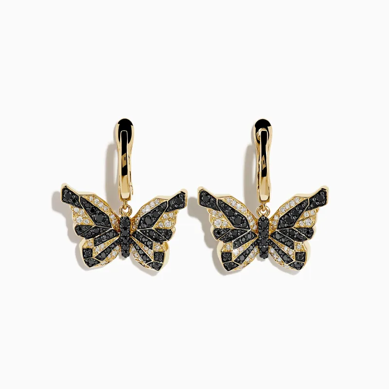 14K Yellow Gold Black and White Diamond Butterfly Earrings sold by Effy