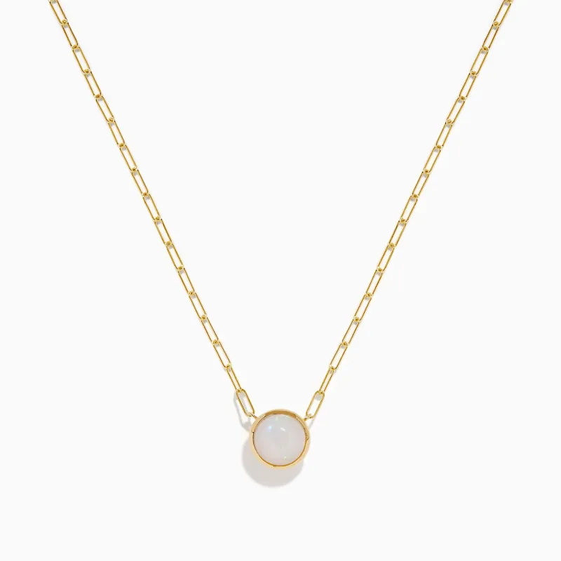 14K Yellow Gold Opal Bezel Paperclip Chain Pendant sold by Effy