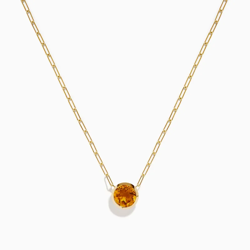 14K Yellow Gold Citrine Bezel Paperclip Chain Pendant sold by Effy