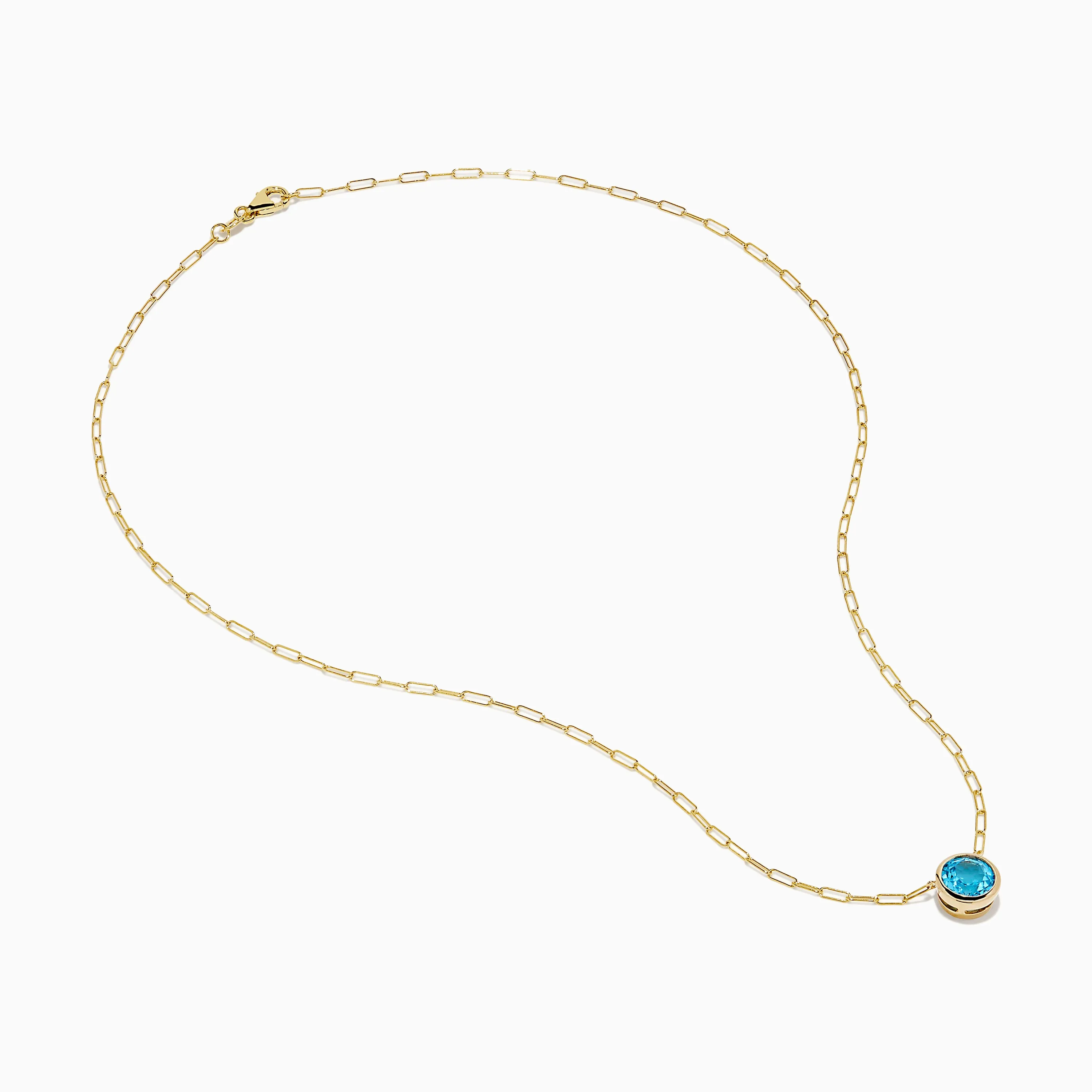 14K Yellow Gold Blue Topaz Bezel Paperclip Chain Pendant sold by Effy product image thumbnail 2