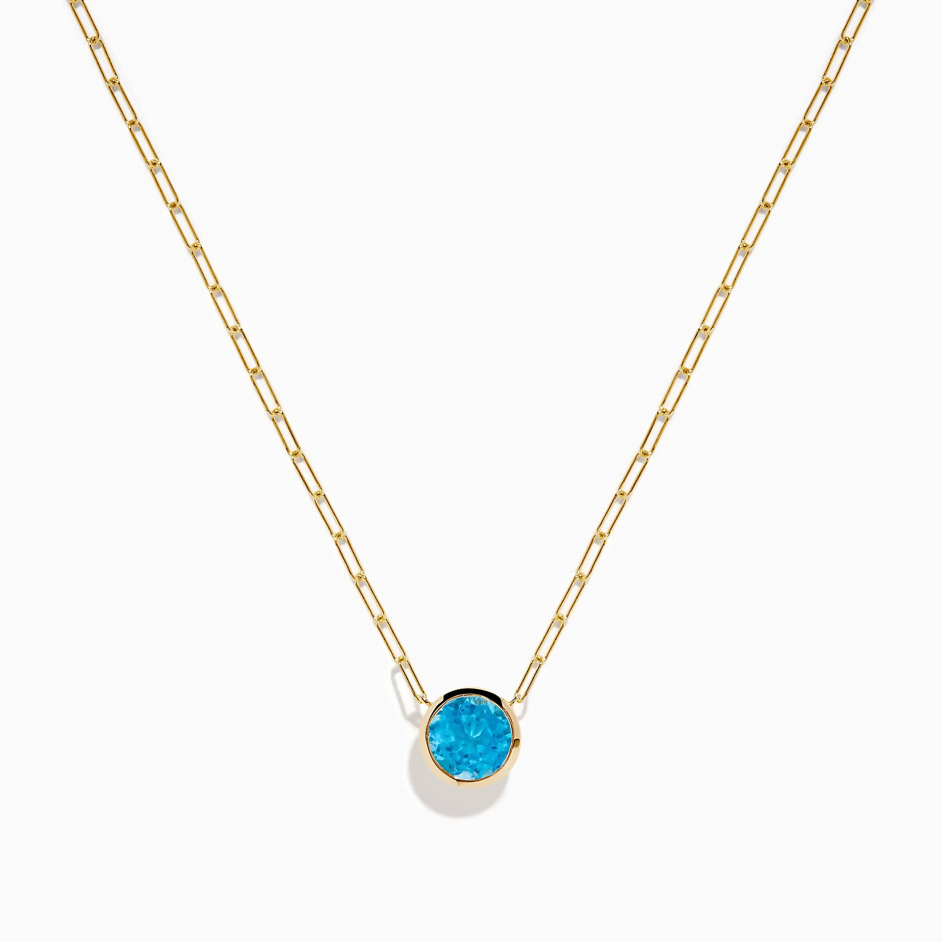 14K Yellow Gold Blue Topaz Bezel Paperclip Chain Pendant sold by Effy