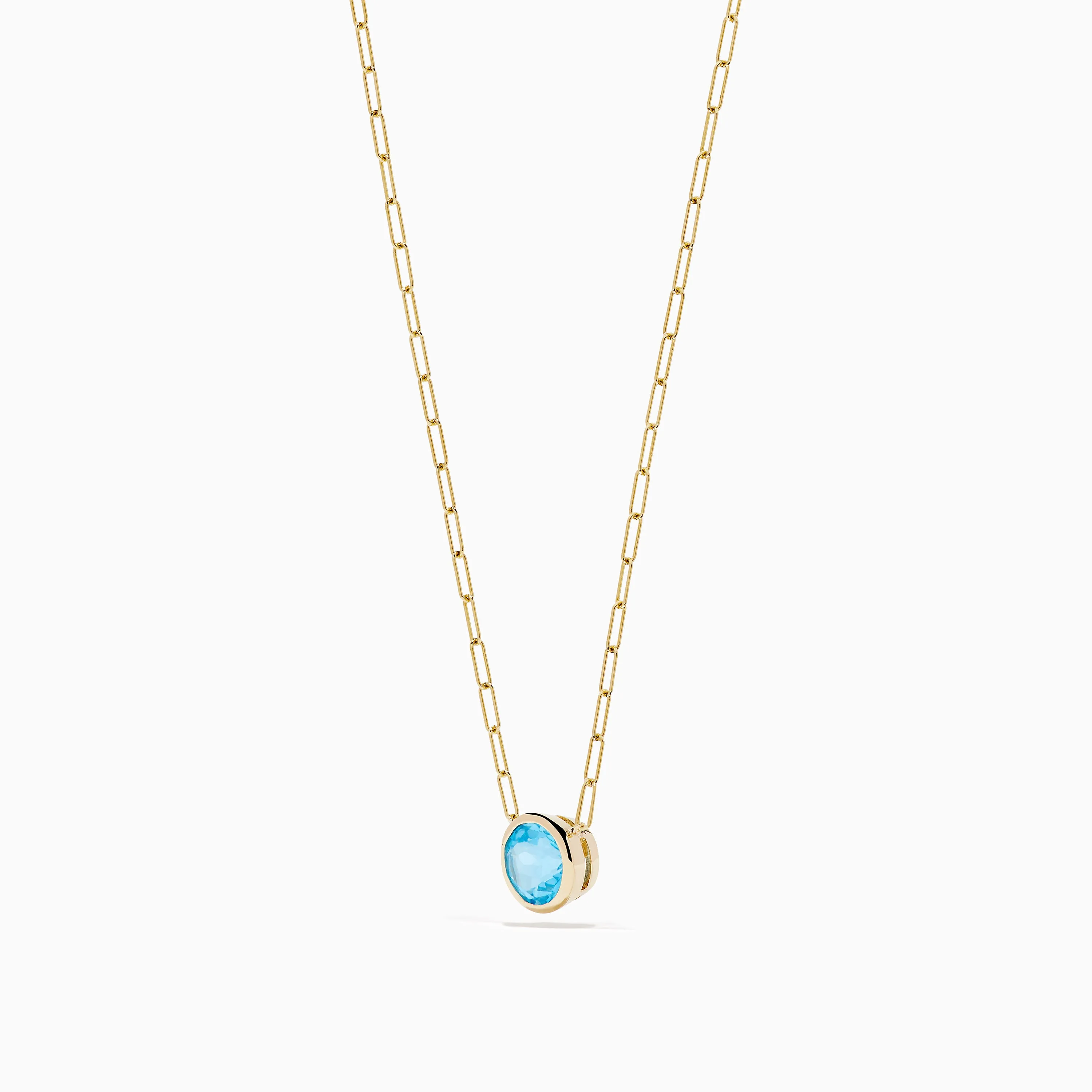 14K Yellow Gold Blue Topaz Bezel Paperclip Chain Pendant sold by Effy product image thumbnail 4