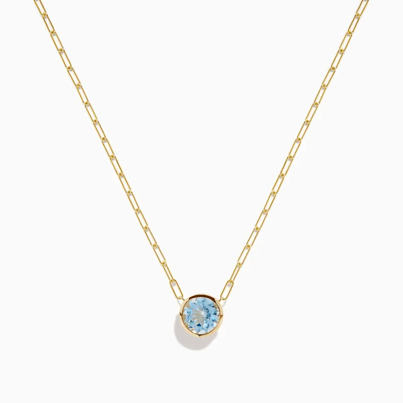 14K Yellow Gold Aquamarine Bezel Paperclip Chain Pendant sold by Effy
