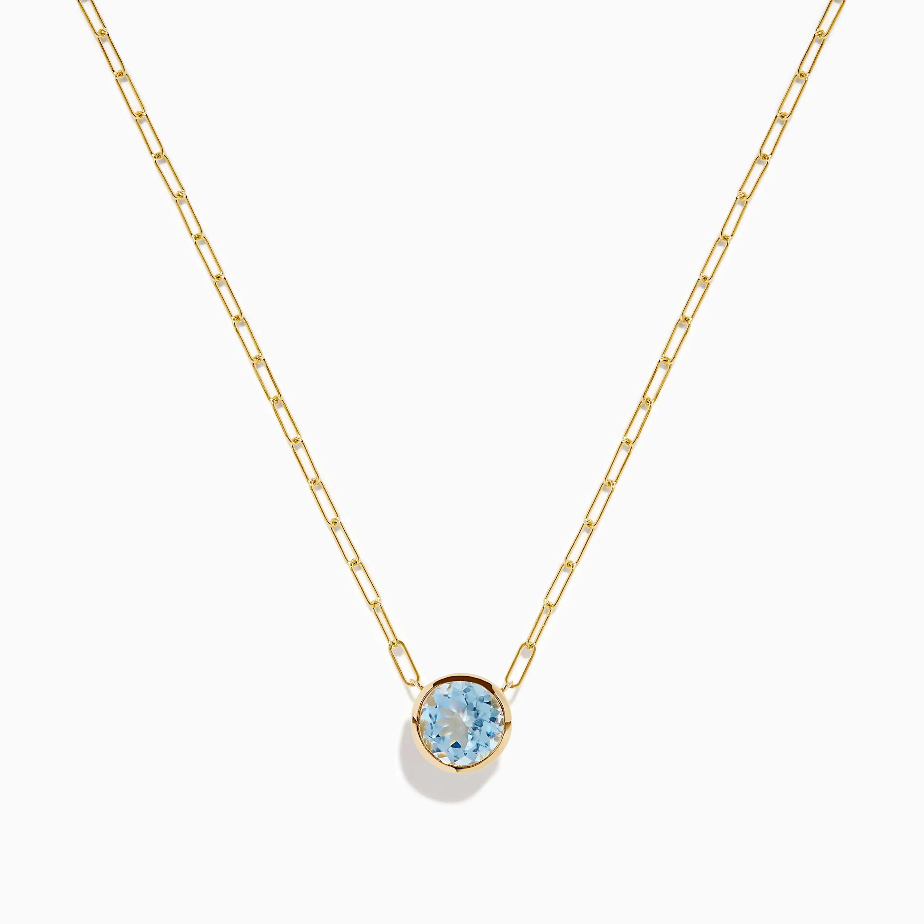 14K Yellow Gold Aquamarine Bezel Paperclip Chain Pendant sold by Effy