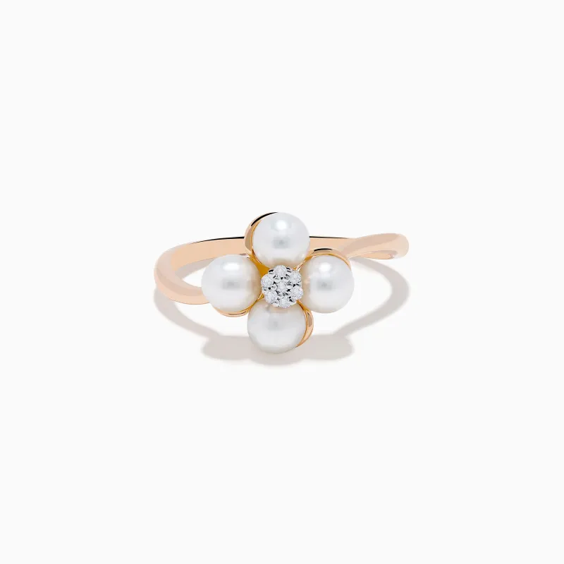 14K Rose Gold Fresh Water Pearl and Diamond Flower Ring sold by Effy