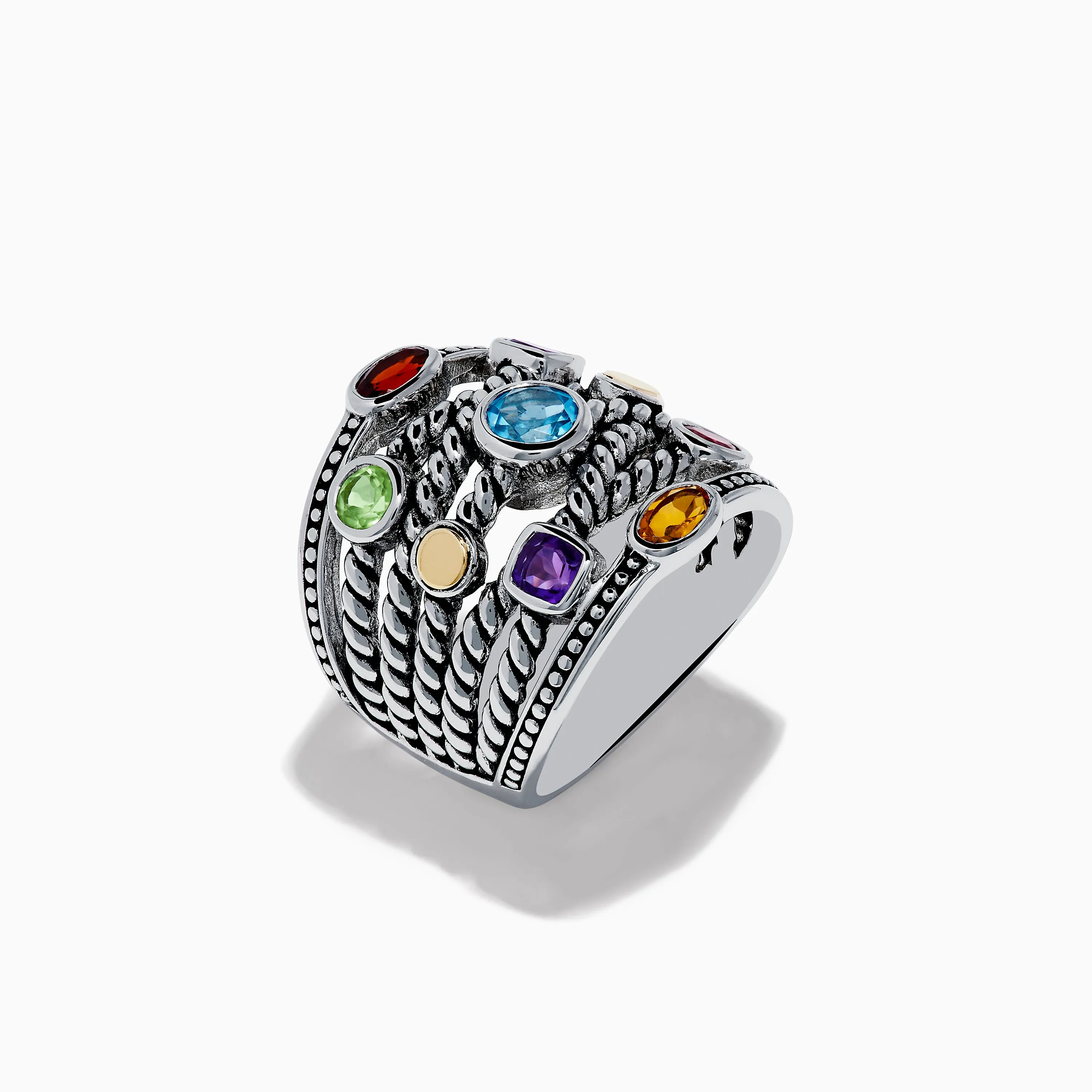 Mosaic 925 Sterling Silver & 18K Yellow Gold Multi Color Gemstone Ring sold by Effy product image thumbnail 4