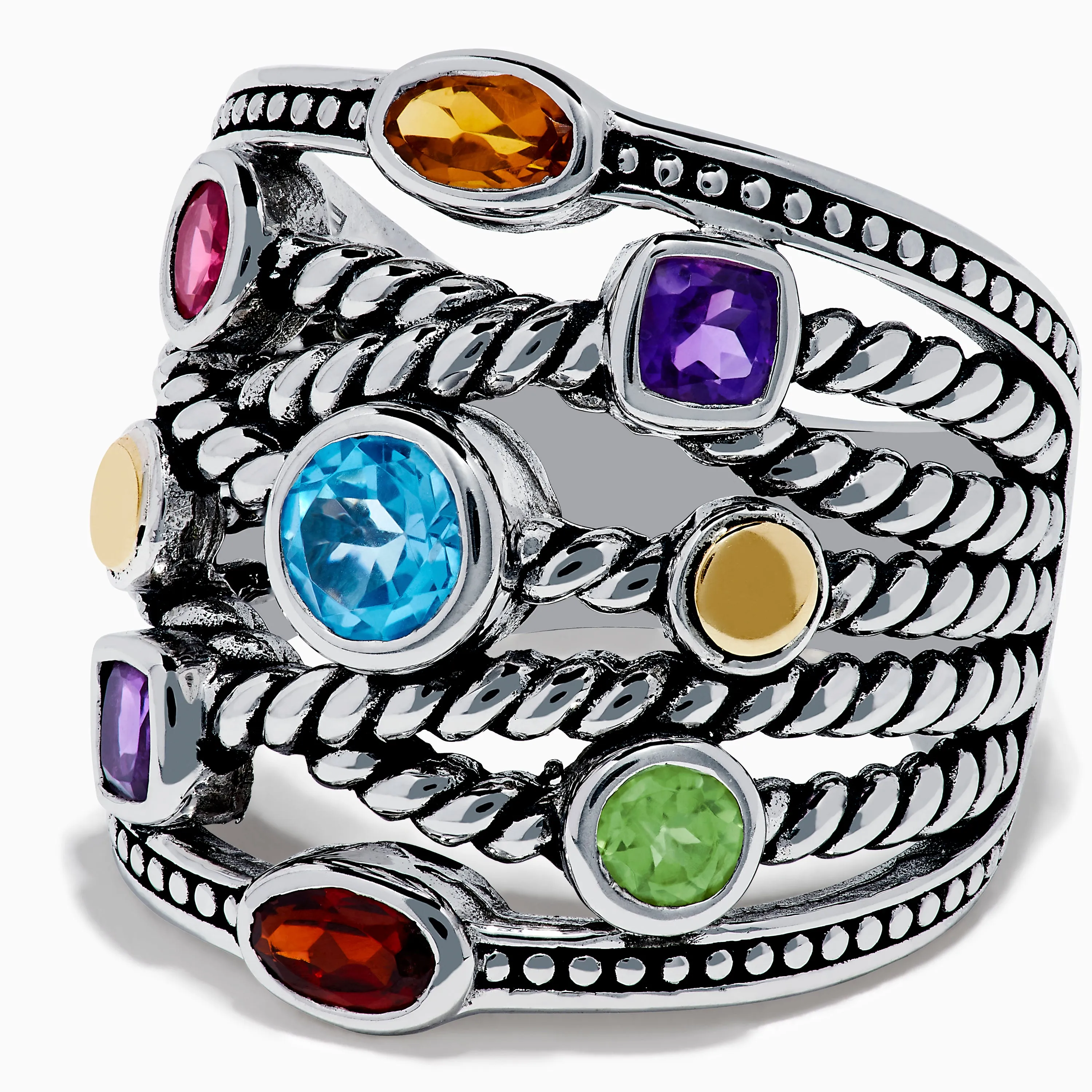 Mosaic 925 Sterling Silver & 18K Yellow Gold Multi Color Gemstone Ring sold by Effy product image thumbnail 2