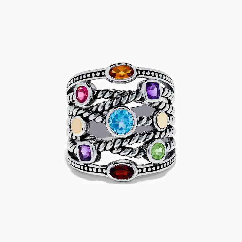 Mosaic 925 Sterling Silver & 18K Yellow Gold Multi Color Gemstone Ring sold by Effy