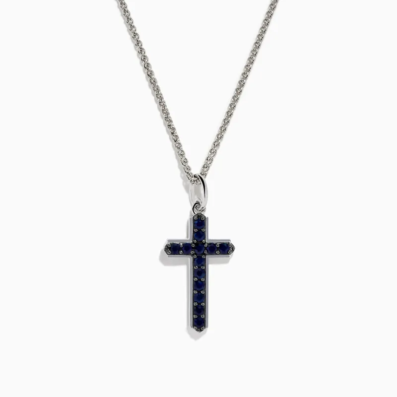 925 Sterling Silver Sapphire Cross Pendant sold by Effy