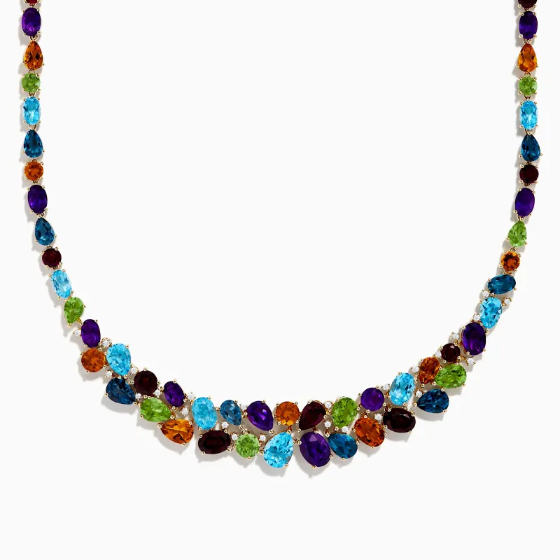 Mosaic 14K Yellow Gold Multi Color Gemstone and Diamond Necklace sold by Effy