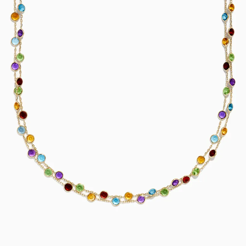 Mosaic 14K Yellow Gold Multi Color Gemstone and Diamond Necklace sold by Effy