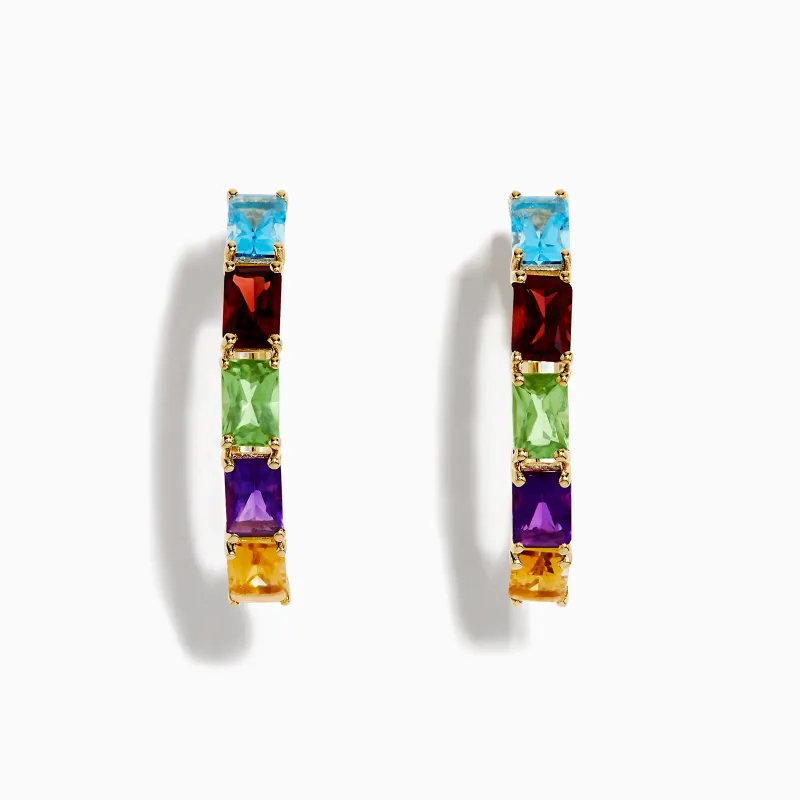 Mosaic 14K Yellow Gold Multi Color Gemstone Hoop Earrings sold by Effy