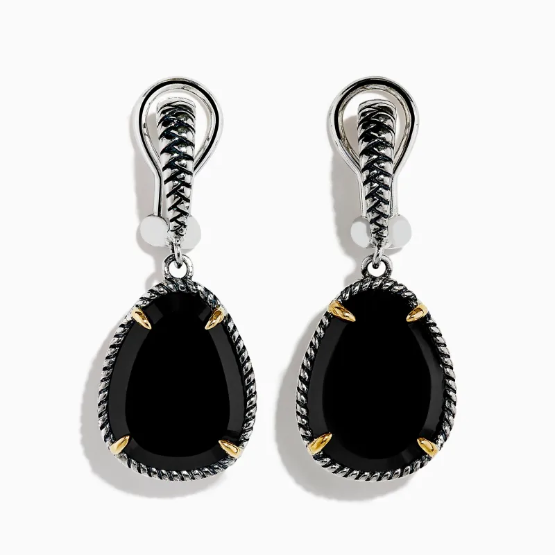 Eclipse 925 Sterling Silver and 18K Yellow Gold Onyx Earrings sold by Effy