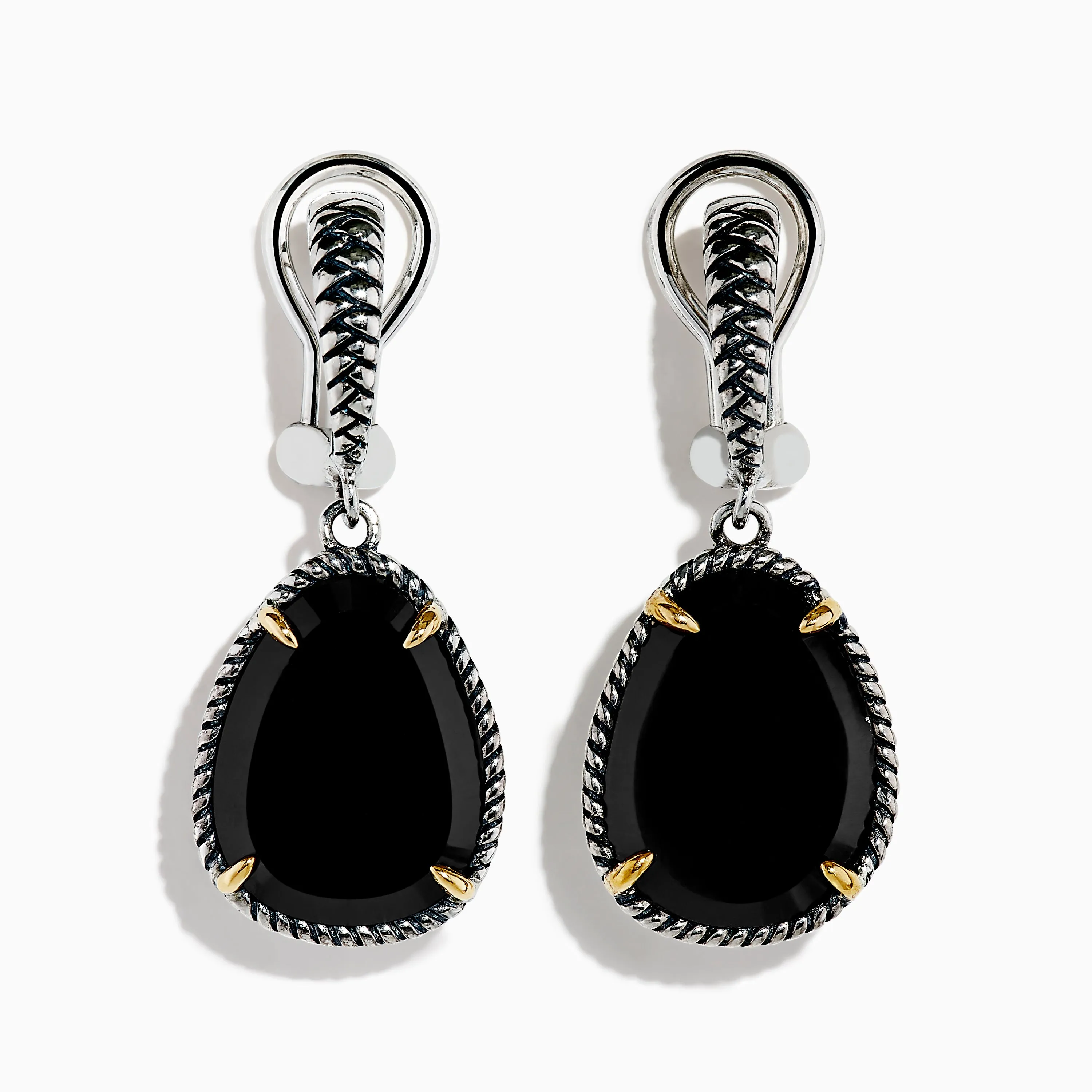 Eclipse 925 Sterling Silver and 18K Yellow Gold Onyx Earrings sold by Effy