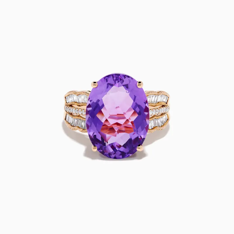 14K Rose Gold Purple Amethyst and Diamond Cocktail Ring sold by Effy
