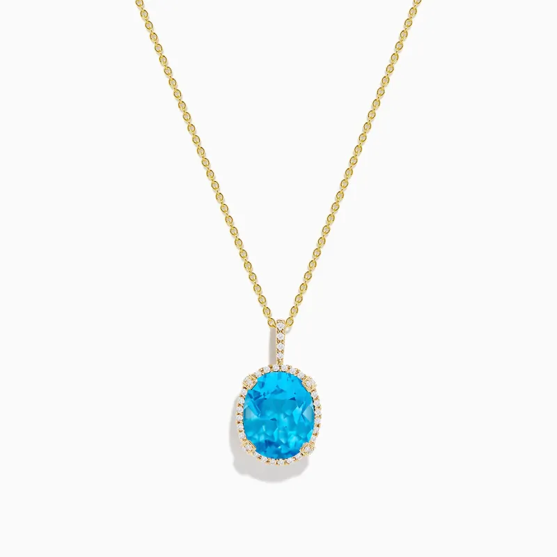 Ocean Bleu 14K Yellow Gold Blue Topaz and Diamond Pendant sold by Effy