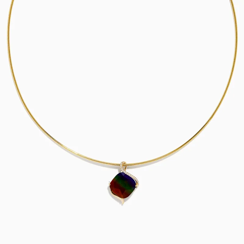 14K Yellow Gold Ammolite and Diamond Snake Chain Pendant sold by Effy