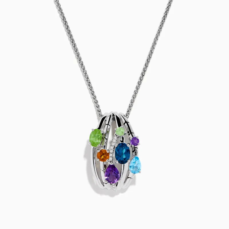 925 Sterling Silver Multi Color Gemstone and Diamond Pendant sold by Effy