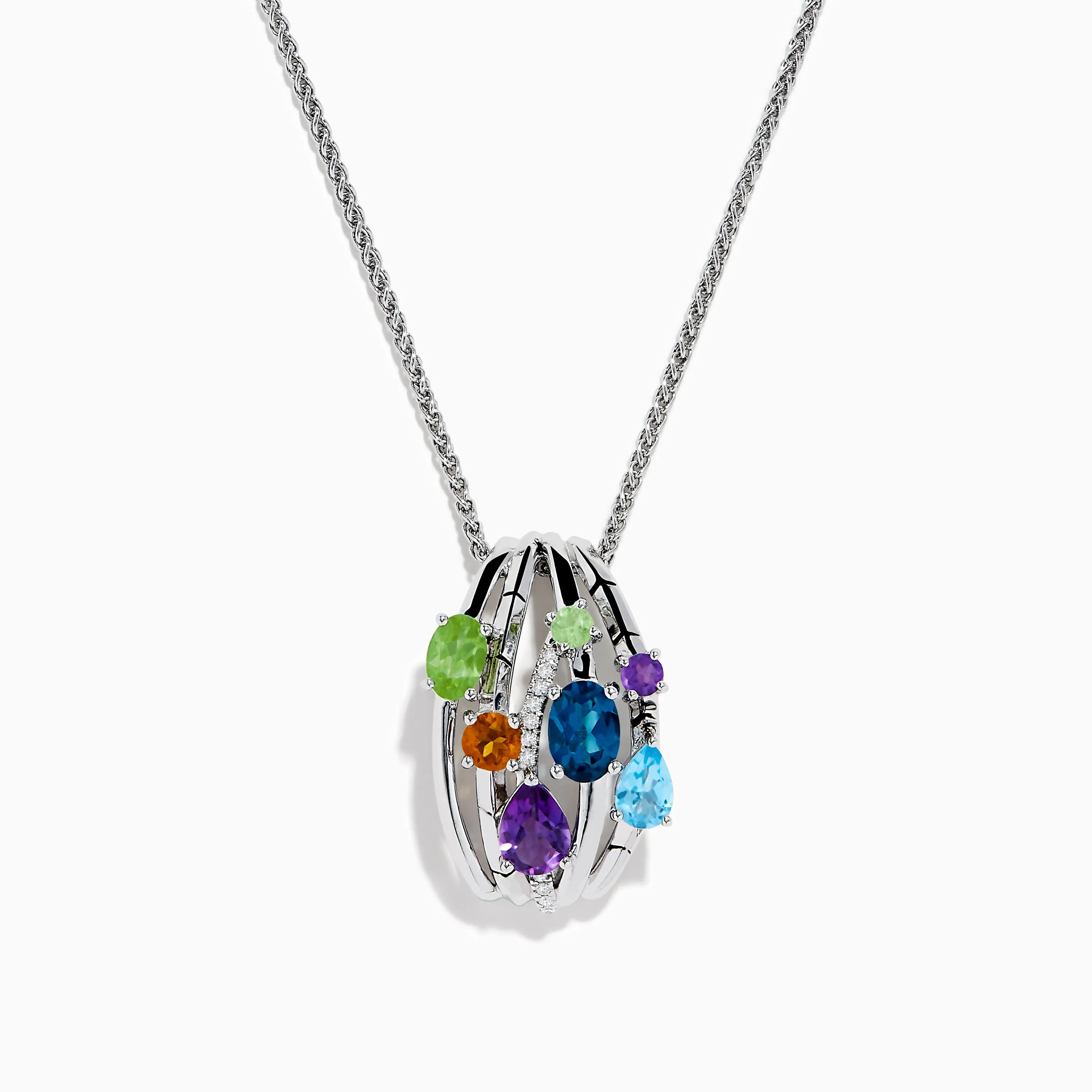 925 Sterling Silver Multi Color Gemstone and Diamond Pendant sold by Effy