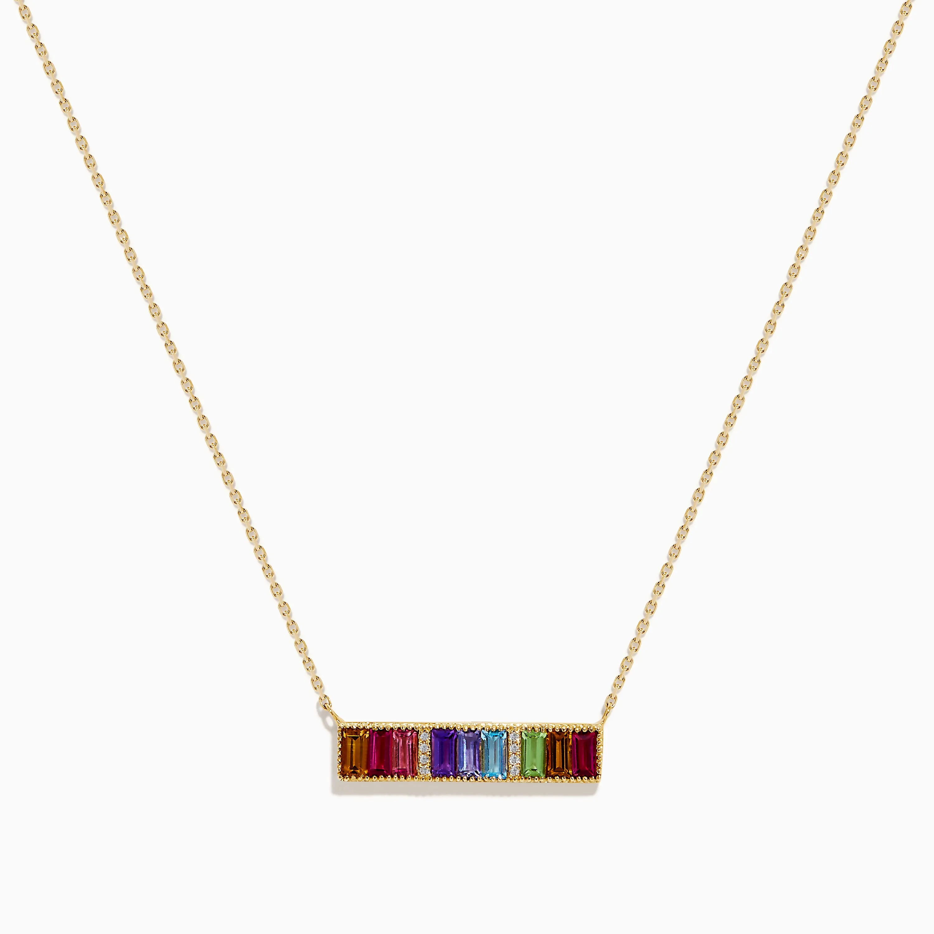 Mosaic 14K Yellow Gold Multi Color Gemstone and Diamond Collar Bone Bar Necklace sold by Effy